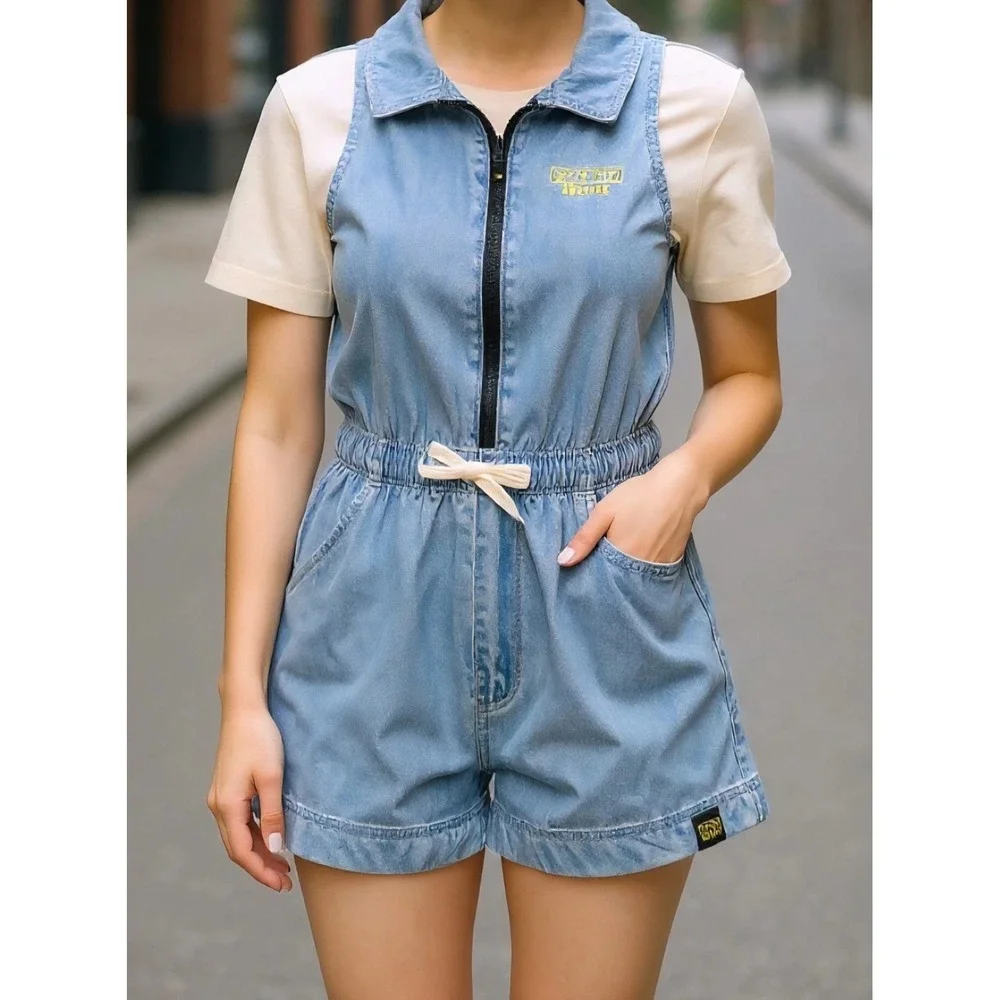 Justice Girls Black Pac Man Zip‎ Up Romper Jumpsuit Size L (12/14) /#2692